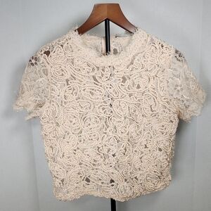 Zara Trafaluc‎ Lace Embroidered Mink Pink Top SZ L